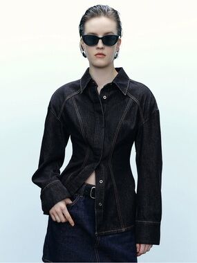 Urban Revivo drop shoulder dark denim tapered shirt jacket